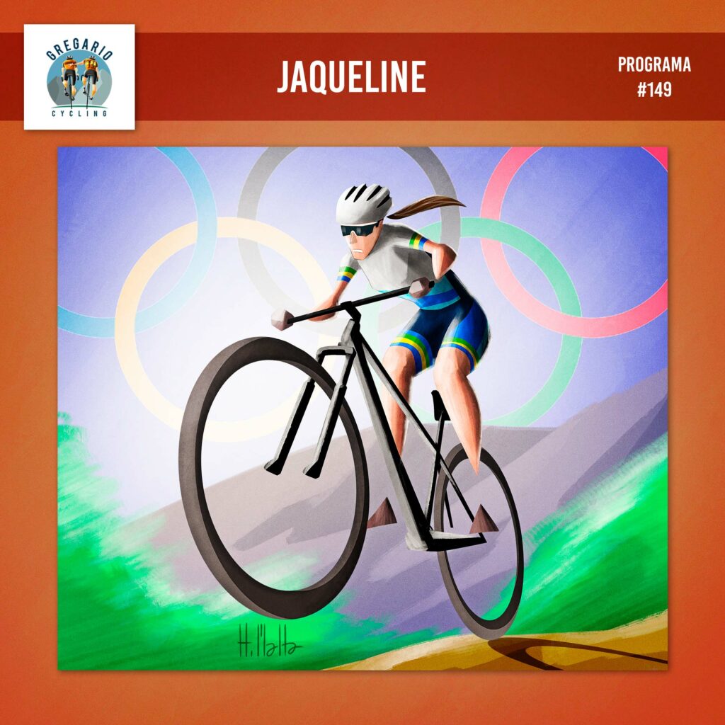 Ilustração de Jaqueline Mourão e os arcos olímpicos